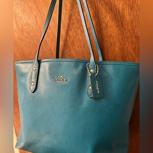 Coach Teal Leather Tote Bag